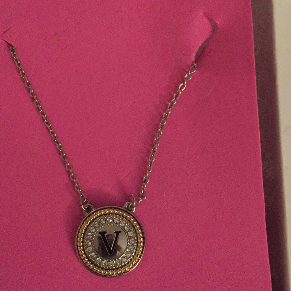 Two-tone "V" initial necklace